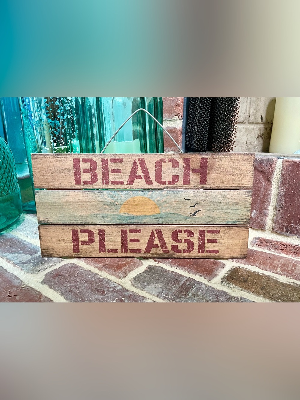 American Woodcrafters “Beach Please” Rustic Wooden Wall Sign